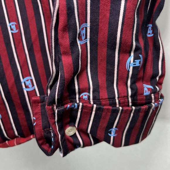 Vintage Phat Farm Button Up Shirt Mens XXL 2XL Red Striped Logo AOP French Cuff - Picture 4 of 13